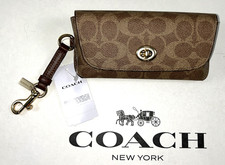 NEW COACH Sunglass Hard Case SIGNATURE C Tan Brown Coated Canvas with Strap
