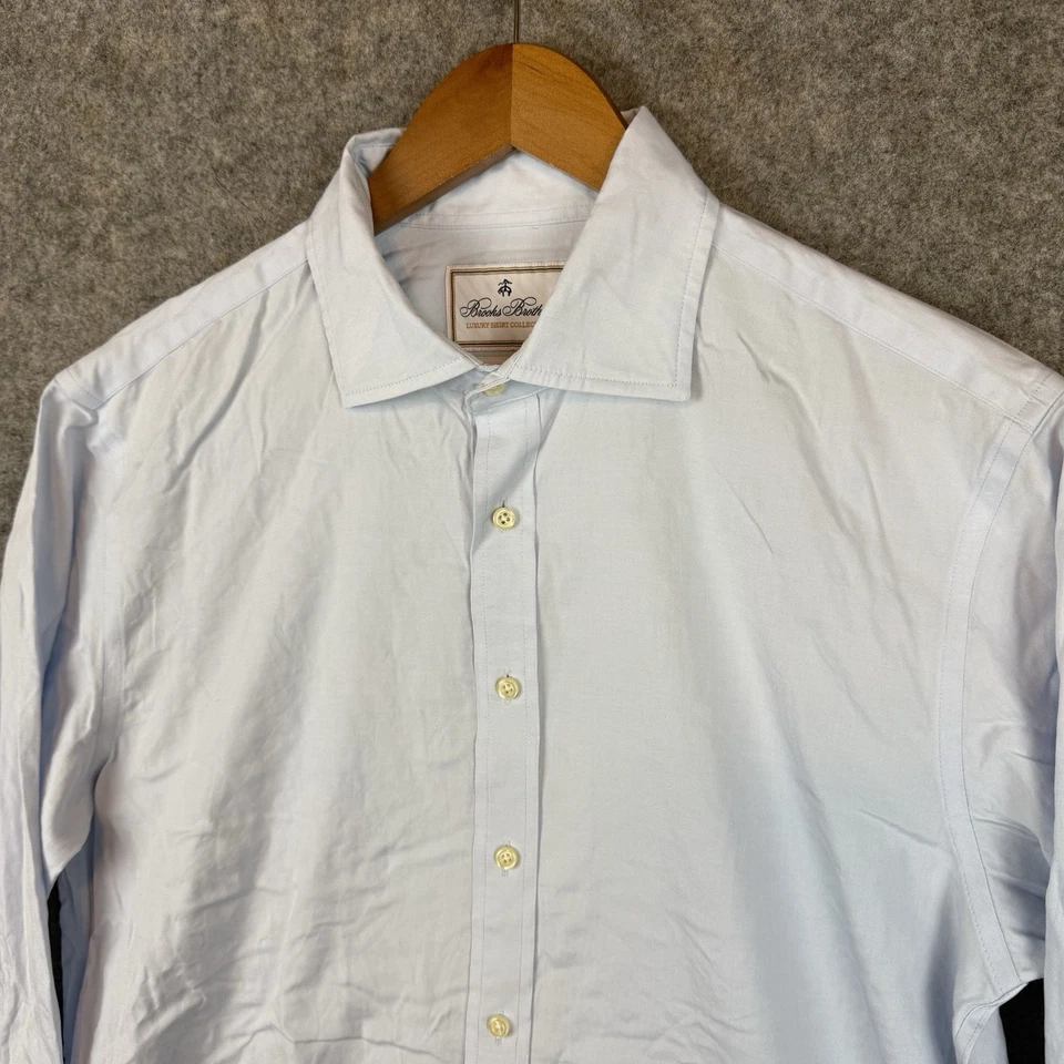 Camisa de vestir Brooks Brothers Thomas Mason para hombre 16 34 azul ajustada algodón superfina Foto 3 de 4