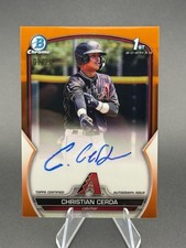 2023 Bowman Chrome CHRISTIAN CERDA 1st Auto True Orange Refractor /25 Rookie RC