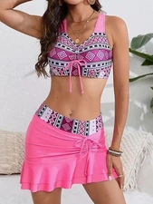 New Women's Bikini Set Bathing Suit Swim Skirt Pink Black White Large