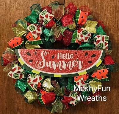 Summer Wreath Hello Summer Watermelon Summer Deco Mesh Wreath
