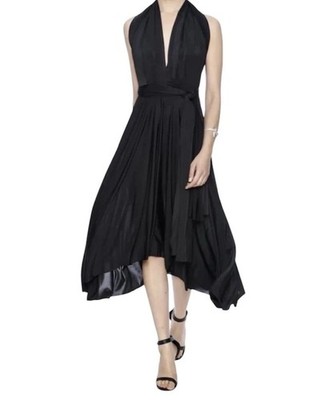 Mai Tai Infiniti Convertible Black Halter-Style Wrap Midi Dress