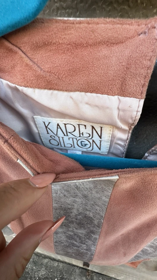 Karen Kane Genuine Leather Striped Snap Long Sleeve Shirt Blouse Womens 10 - Image 2 of 4