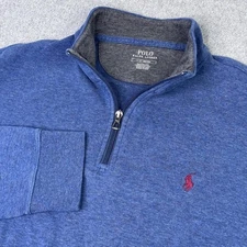 Polo Ralph Lauren Blue 1/4 Zip Pullover Men's Large Pony Logo Fleece Performance