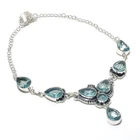 Aquamarine Gemstone Handmade 925 Sterling Silver Jewelry Necklace Size 18"