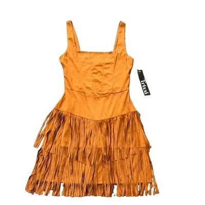 Trixxi Faux Suede Sienna Orange-Brown Fringe Skirt Cowgirl Mini- Dress - S/M