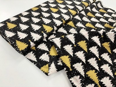 Weihnachtsstoff Bäume schwarz metallic gold festlich Patchwork und Quiltstoff