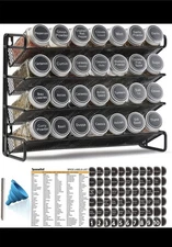 Spaceaid 4 Tier Spice Rack Organizer with 28 Glass Spice Jars, 386 Spice Labels