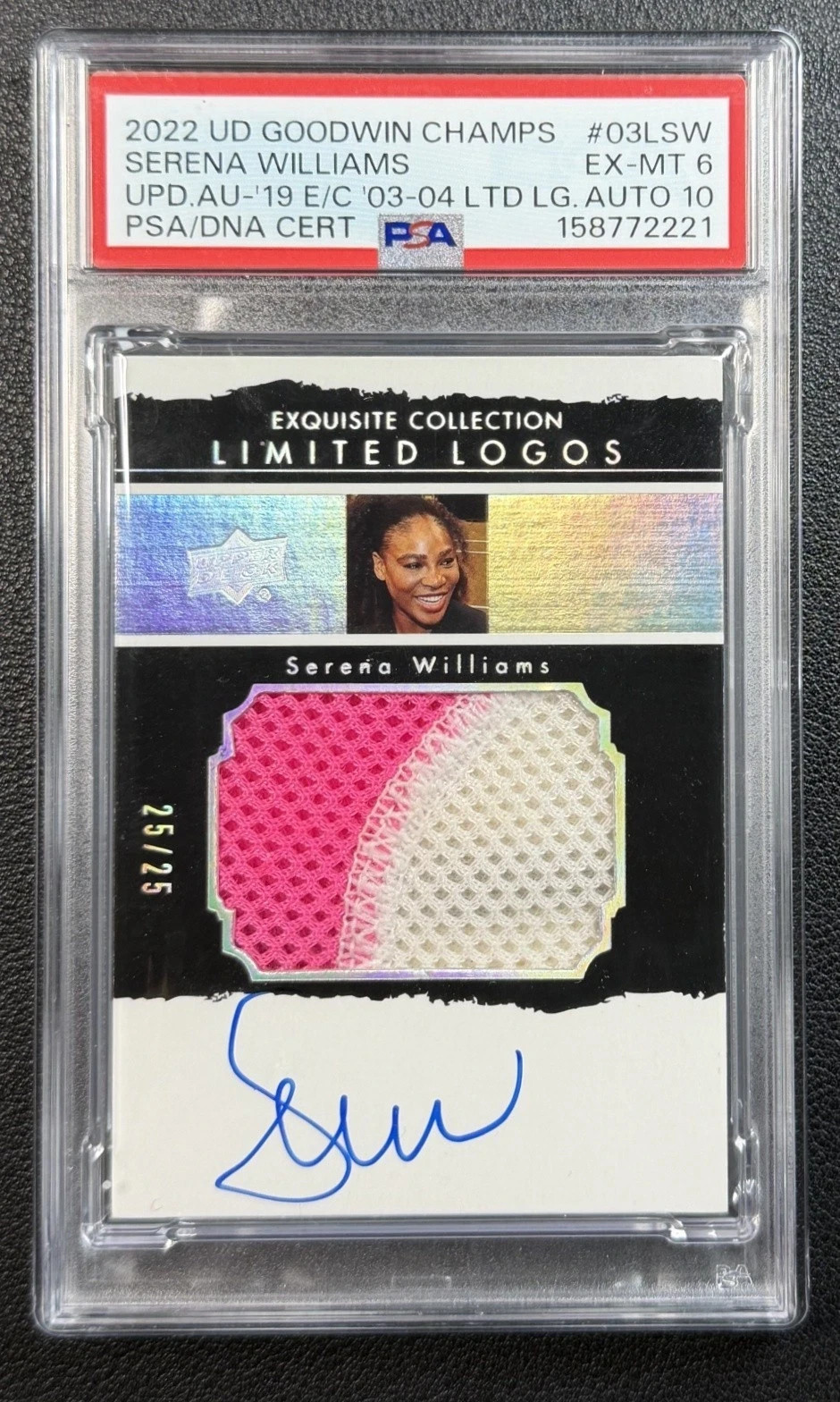 SERENA WILLIAMS PSA 2022 UD GOODWIN 2019 EXQUISITE LIMITED LOGOS PATCH AUTO /25 view 3