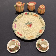 Miniature Tea Set 10 Piece Harvest Vegetable Corn Teapot Cups Resin Vintage