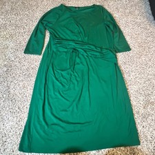 Talbots Woman Emerald Green 3/4 Sleeve Faux Wrap Ruching Sheath Dress 1X Plus