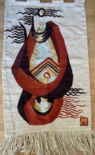 Large SIGNED Midcentury Wool Tapestry Wall Art, Handwoven, 30  x 72  
