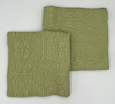 Set of 2 Green Geometric Damask Embroidered Euro Pillow Shams 26 x 26 EUC