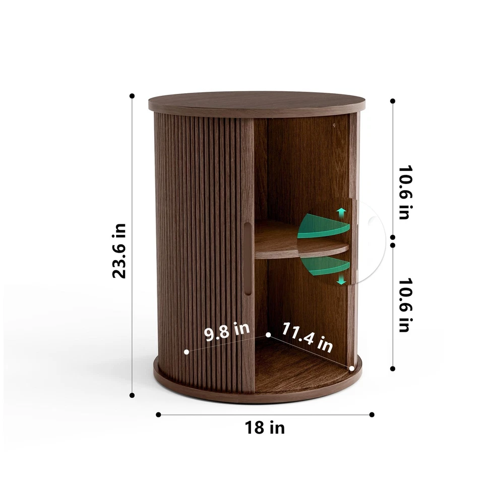 Mesa auxiliar redonda acanalada, mesita de noche alta moderna de mediados de siglo con almacenamiento, final... Foto 2 de 4