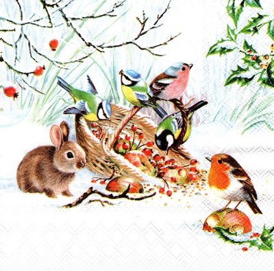 (2) Two Paper Lunch Napkins for Decoupage/Mixed Media - Winter Treat animals