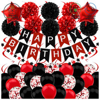 Geburtstagsdeko Happy Birthday Banner Pompoms Papier Girlande Wimpel Luftballons