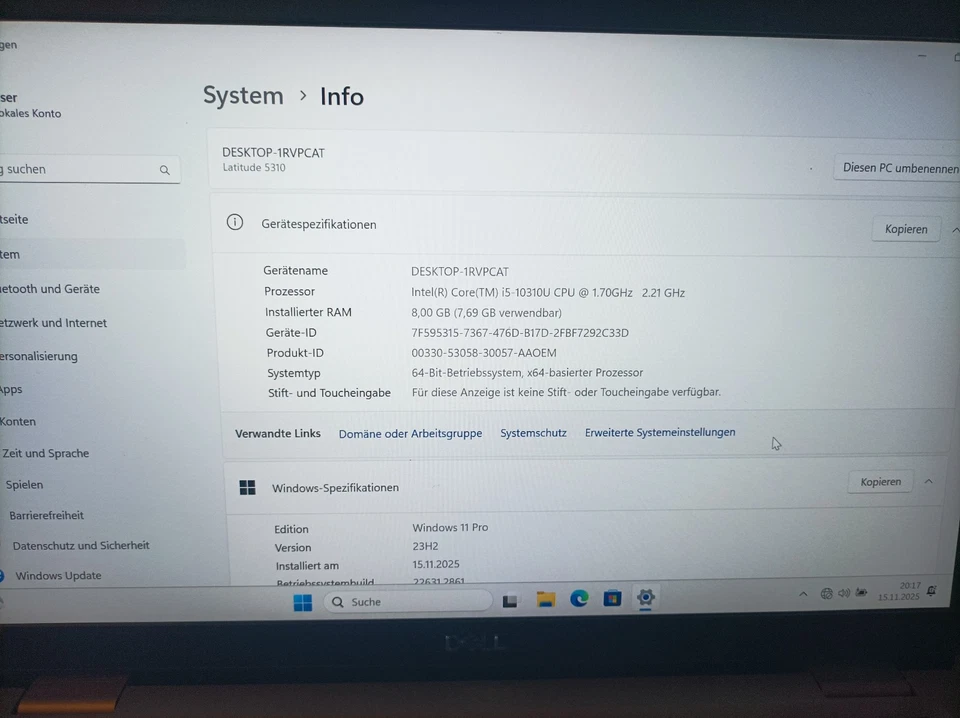 Dell Latitude 5310 Laptop, 8 GB RAM 256GB M2,  i5-10310U Windows 11 Pro, Nr51 - Bild 2 von 4