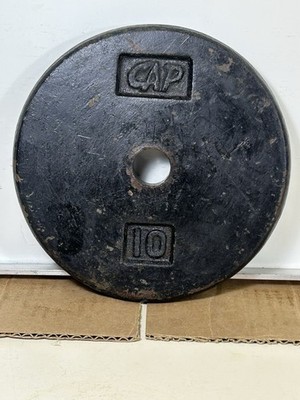 (1) 10 Pound Standard 1 Inch Hole Weight Plate Cap Barbell Black Pancake Used