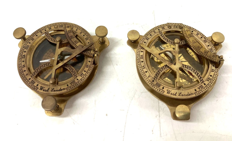 Lot of 2 Antique Style Brass Sundial Compass 4"