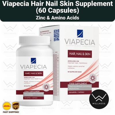 Viapecia Hair Nail Skin Supplement Zinc Amino Acids 60 Capsules