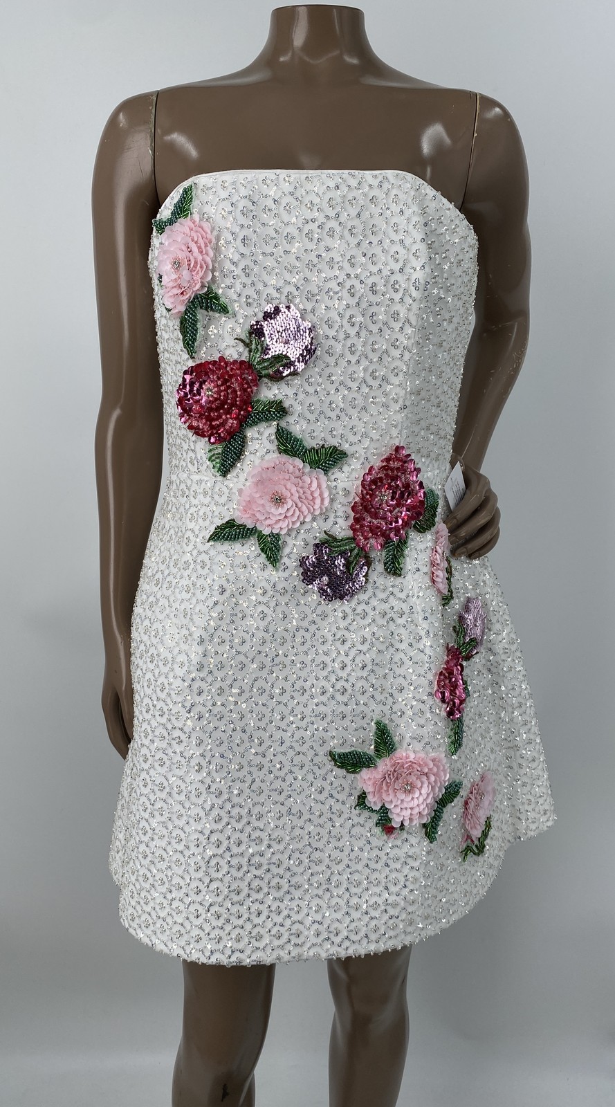 Helsi Womens Mini Dress Ivory/Multi Size M Frida Rosette Strapless Sequined