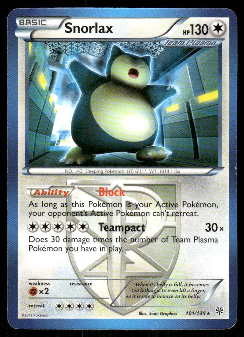 Pokemon Tcg Snorlax #101 Pokemon Plasma Storm NM