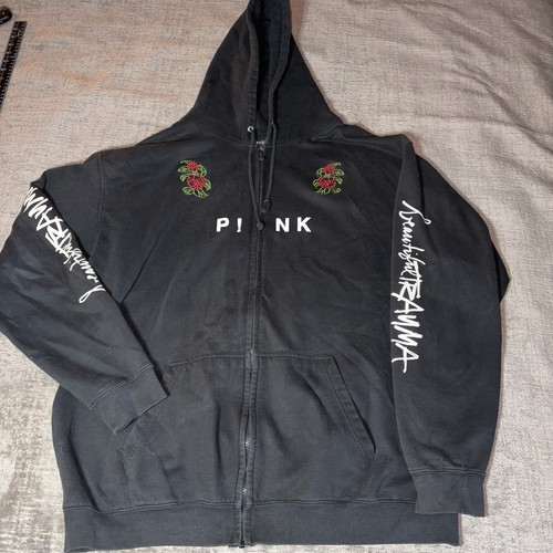 P!nk Pink Beautiful Trauma World Tour Black Hoodie W/ Roses 2XL Zip Sweatshirt - Picture 2 of 11