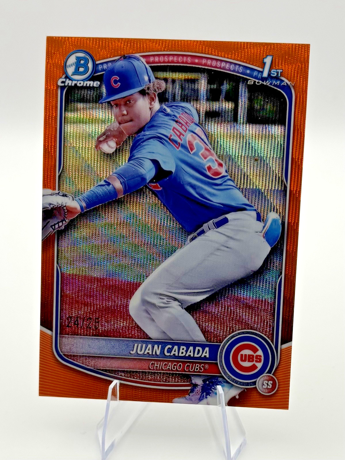 2025 Bowman Chrome Prospects Juan Cabada #BCP-207 Orange Wave Refractor /25 Cubs