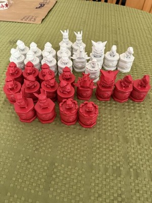 3D Printed Pokemon Chess Set 31/32 Pieces Red White Low Poly Missing Rook