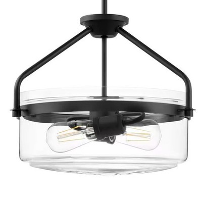 Timphaven 15'' Pendant Light Fixture Matte Black Clear Glass Globe 2-Light UL