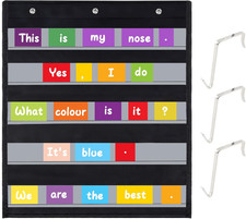 Standard Pocket Chart, Pocket Chart for Classroom with 5 Clear Pockets, Black St