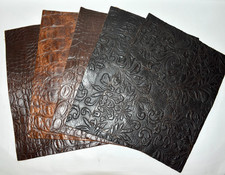 Lot 5 Pcs EMBOSSED LEATHER SHEETS 8.5"x11" Brown Black Crocodile  Floral Scroll