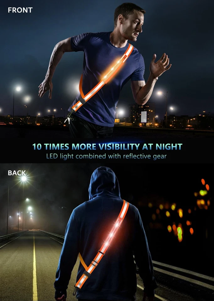 Marco de cinturón reflectante LED para caminar de noche, equipo de seguridad para correr de noche alto... Foto 2 de 4