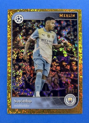 Savhino - 2024-25 Topps UEFA Merlin Chrome Gold Speckle /50 - Man City