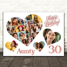 Photo Collage 30th Birthday Gift For Aunty 20-Photo Hearts Print Or Canvas