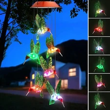 Color-Changing LED Wind Chime Solar Powered Hummingbird Lights Yard Garden Decor