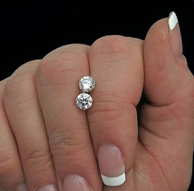 Round Lab-Created Diamond Stud Earrings 925 Silver Classic Bridal Anniversary