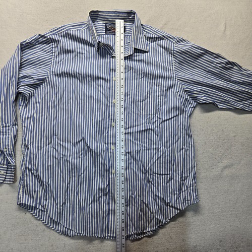 AMERICAN LIVVING Blue White Striped Long Sleeve Button Up Shirt Men's 18 34/35 - Picture 6 of 7
