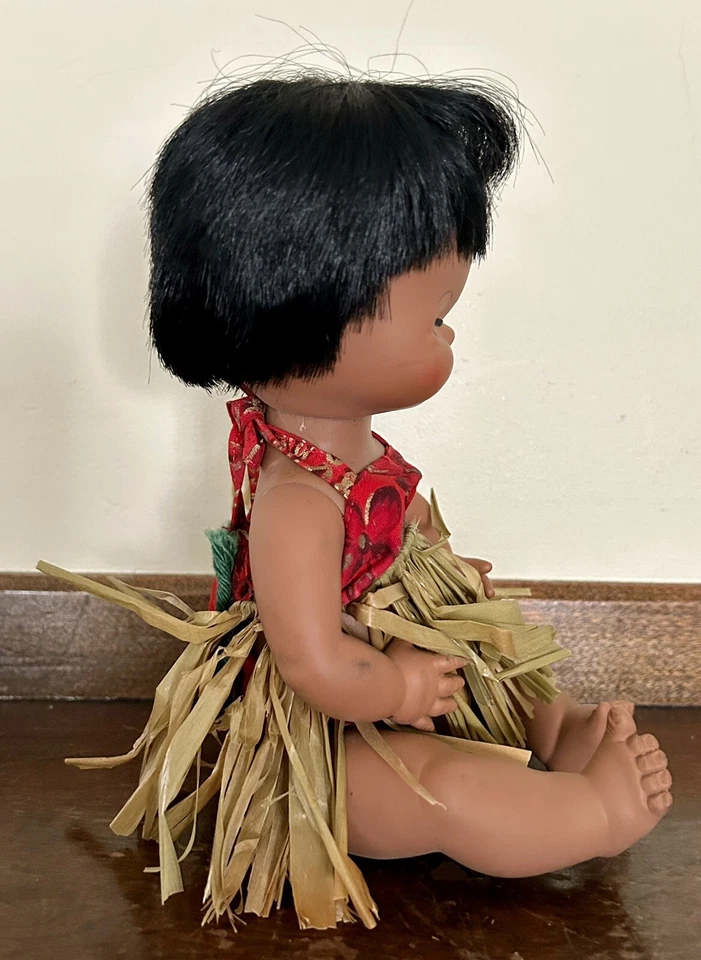 "Muñeca hawaiana pixie hula niña falda hierba 10"" vintage años 50" Foto 2 de 4