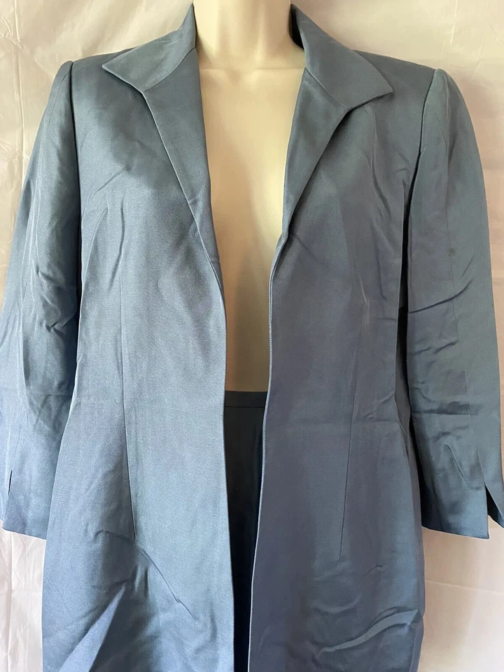 De Colección Y2K Dana Buchman Falda Traje 8 Azul Seda Mezcla Lana Frente Abierto Chaqueta Clásica Foto 2 de 4