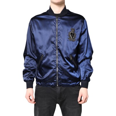 DOLCE & GABBANA Jacket Blue Nylon DG Crown Full Zip Bomber IT48