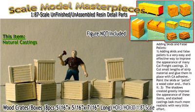 WOOD CRATES/BOXES (8pcs) HO/HOn3 Scale Model Masterpieces/Yorke *NEW*
