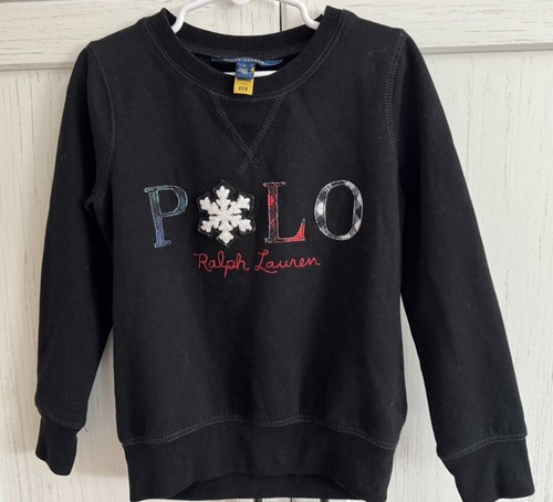 Polo Ralph Lauren Size 6 black holiday winter Christmas kid sweatshirt Snowflake - Picture 10 of 10