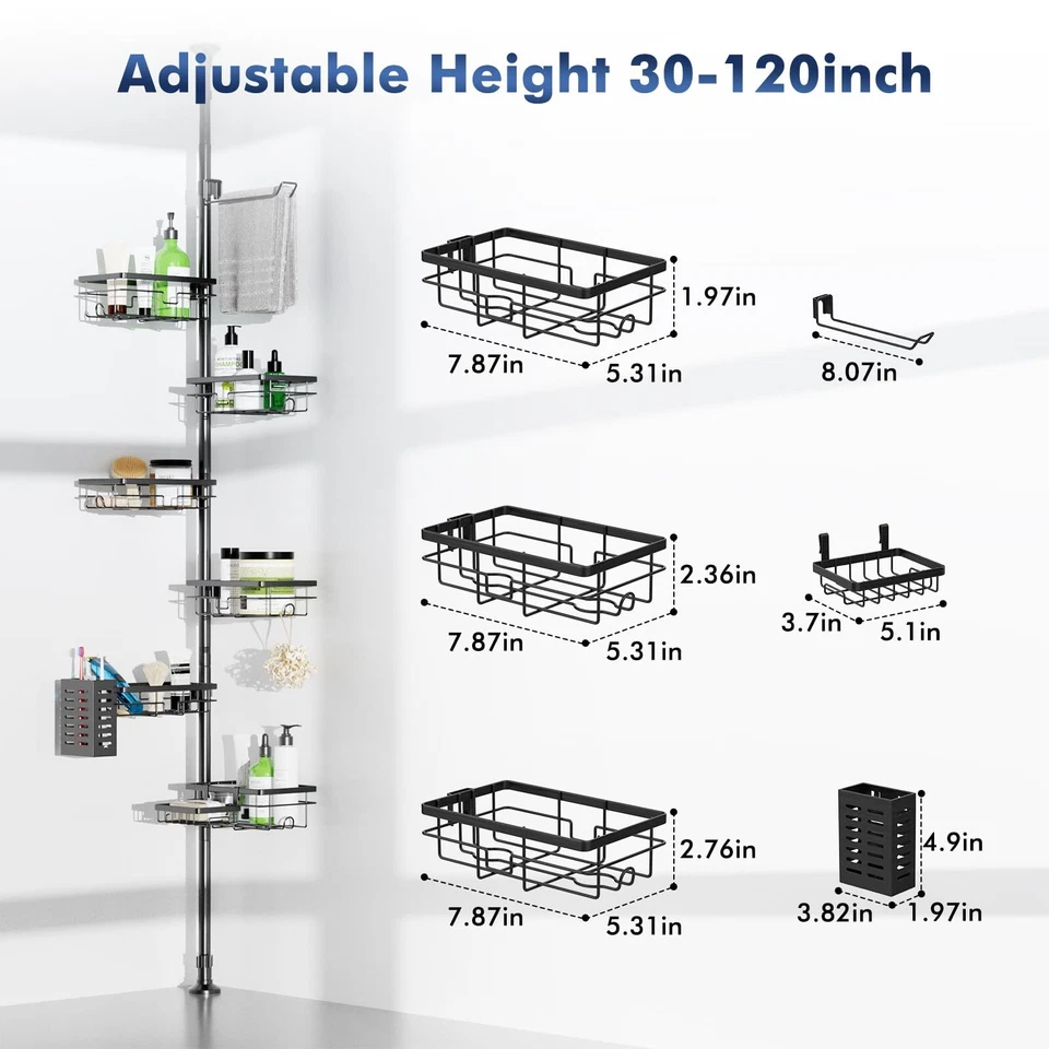 7-Tier Shower Caddy Organizer Tension Pole, Rustproof Corner Shelf for Bathroom - Image 3 of 4