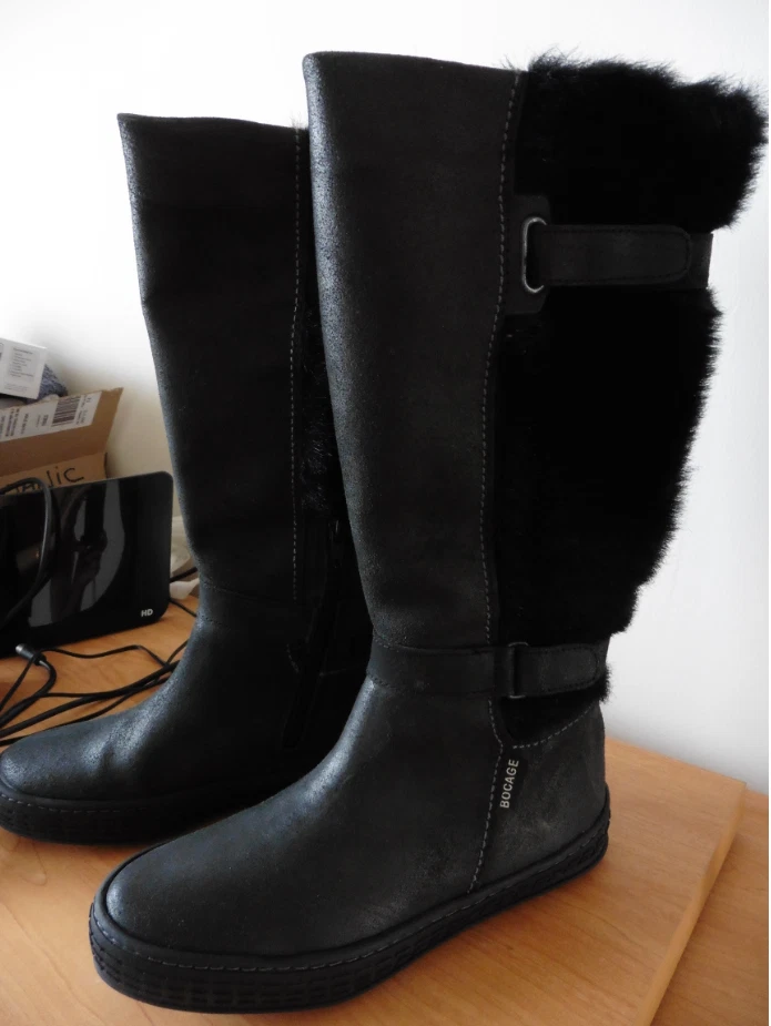 BOCAGE Bottes originales en cuir noir et fourrure Pointure 37 - Photo 2/4