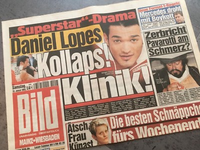 BILDzeitung 18.01.2003 Januar  18.1.2003 Geschenk  Daniel Lopes