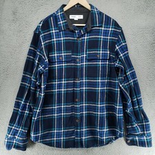 Old Navy Shirt Flannel Heavy Outdoor Plaid Blue Mens L Long Sleeve Button Up