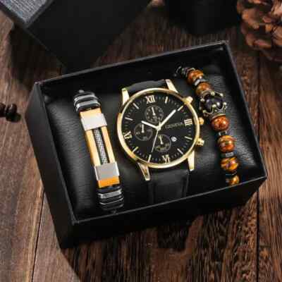 Set of Three Classic Analog Wrist Watches - Brown & Black Straps American Exchange Men main image 2