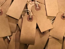 50 Small Primitive Coffee Stained Antique store Price Hang Tags lot