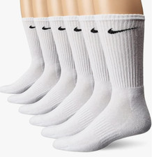 NEW Nike Everyday 6 Pack Dri-FIT Crew Socks White Size Large